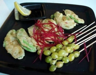 Avocado appetizers and ginkgo nut skewers