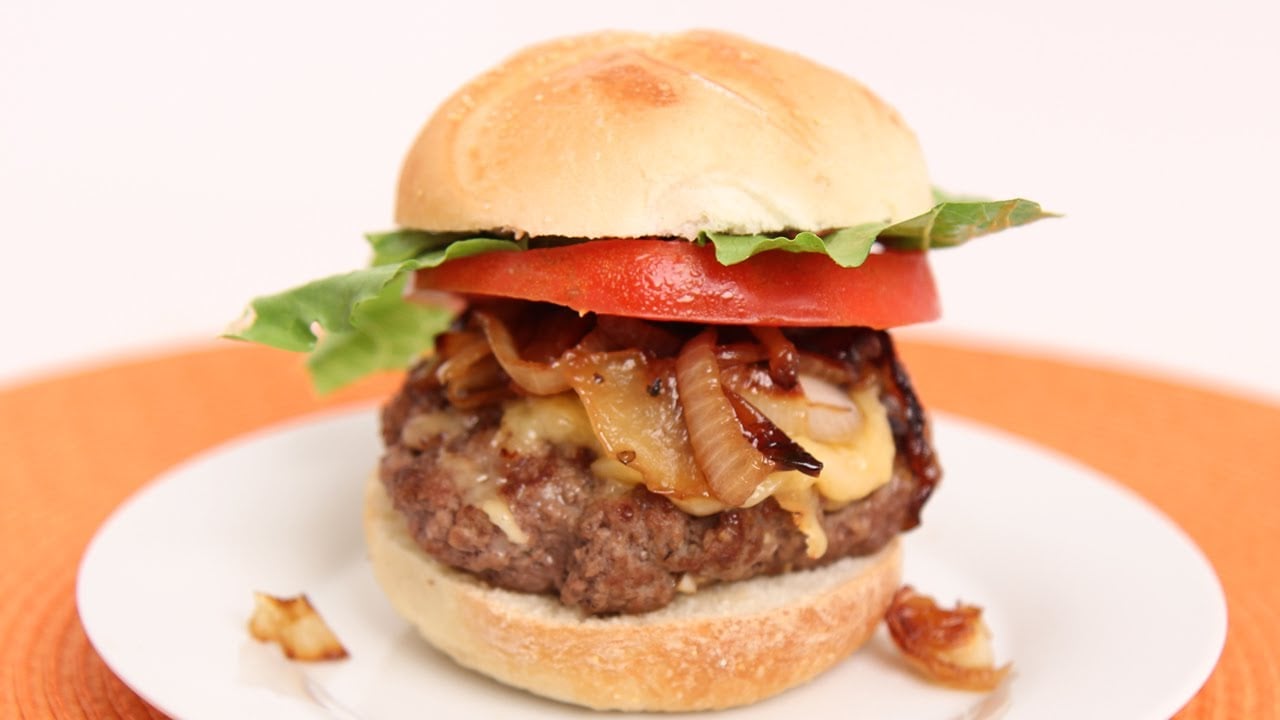Caramelized Onion Burger Recipe Laura Vitale Laura in the Kitchen