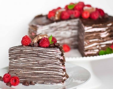 Chocolate Raspberry Crepe Cake