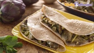 Spelt crepes with artichoke caponata - vegetarian recipe