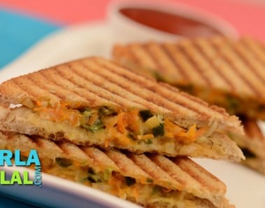Cheesy Onion Grilled Sandwich by Tarla Dalal