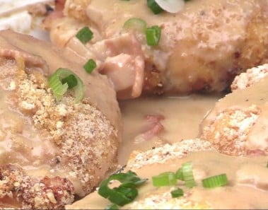 Chicken Cordon Bleu with Bacon and Scallion Crème Gravy