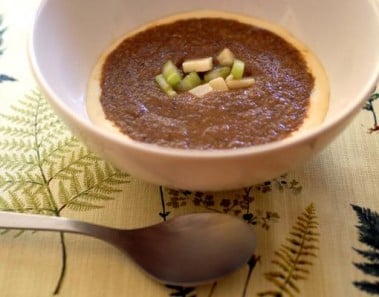Chestnut and Wild Mushroom Soup With Parmesan Cream and Pears