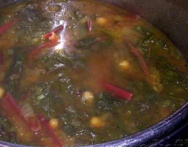 Curried Red Lentils, Swiss Chard and Chickpea Soup