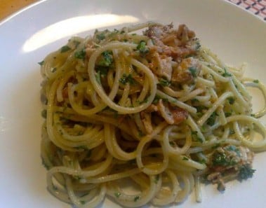 Spaghetti Carbonara With Bacon and Turkey