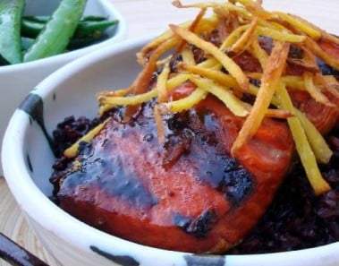 Sweet-N-Smoky Salmon With Ginger Mahogany Rice