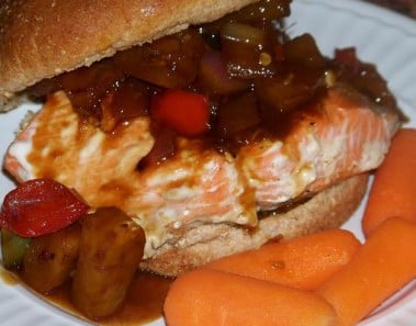 Sweet Teriyaki and Pineapple Salmon Burger