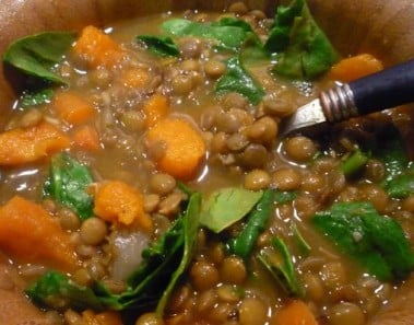Lentil, Sweet Potato and Spinach Soup