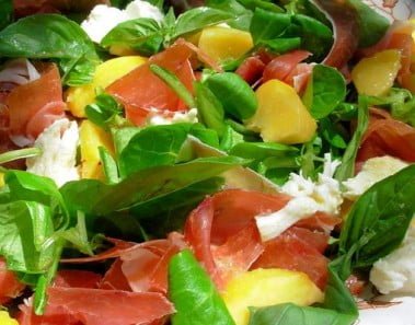 Peach, Ham and Feta Salad with Fruity Olive Oil Dressing