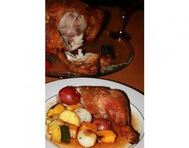 Roast Chicken With Honey Mustard Glaze and Autumn Roasted Vegetables
