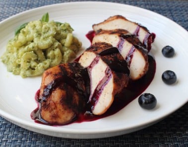 Red, White & Blueberry Grilled Chicken – Spicy Chili-Rubbed Chicken with Sweet Sour Blueberry Sauce