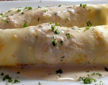 Chicken and Asparagus Crepes with Mushrooom Cream Sauce ~Lyndsay the Kitchen Witch