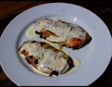 Grilled Chicken Cordon Bleu with White Wine and Lemon Cream Sauce