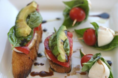 Caprese Appetizer – Basil, Mozzarella, Tomato – Served On A Baguette Or Skewers-Bloopers!