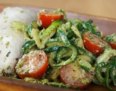 Paleo Poached Chicken Recipe & Pesto Zucchini Noodles