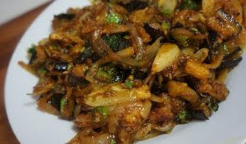 Brinjal Fry Recipe  – Eggplant & Onion Dry Indian Curry