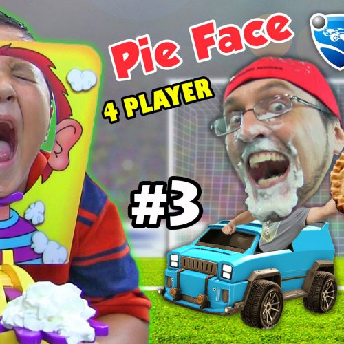 PIE FACE CHALLENGE GAME w/ Let’s Play ROCKET LEAGUE Part 3:  BOTS!  (FGTEEV Family Fun)