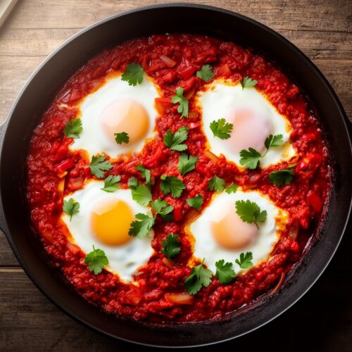 Classic Shakshuka on plate, ready to serve