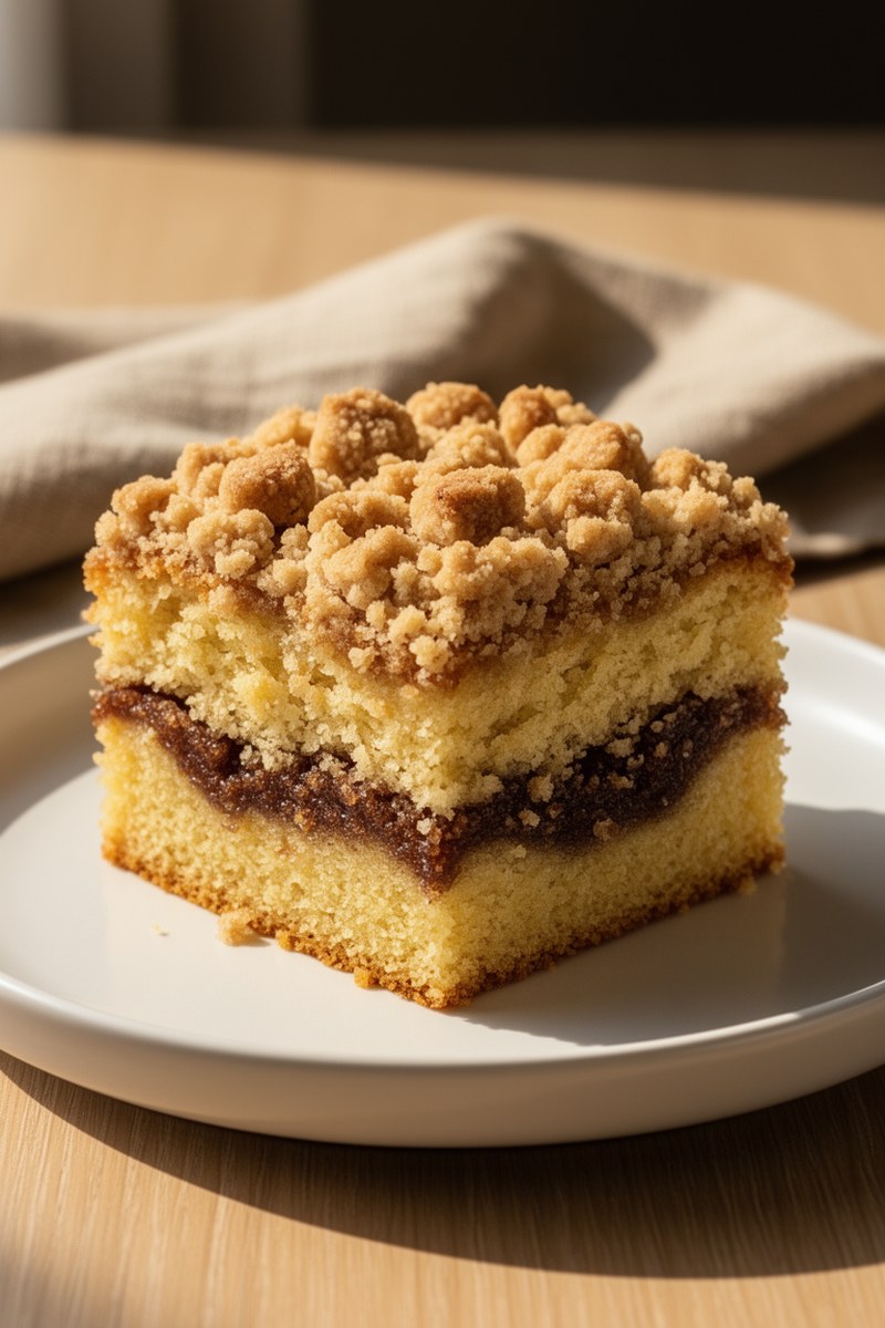 Cinnamon Crumb Coffee Cake Recipe on plate, ready to serve