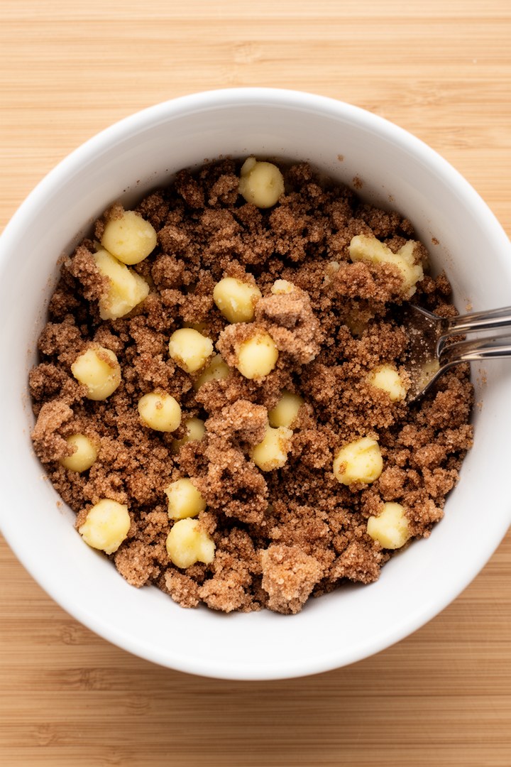 Step 1 of making Cinnamon Crumb Coffee Cake Recipe — Cold streusel mixture