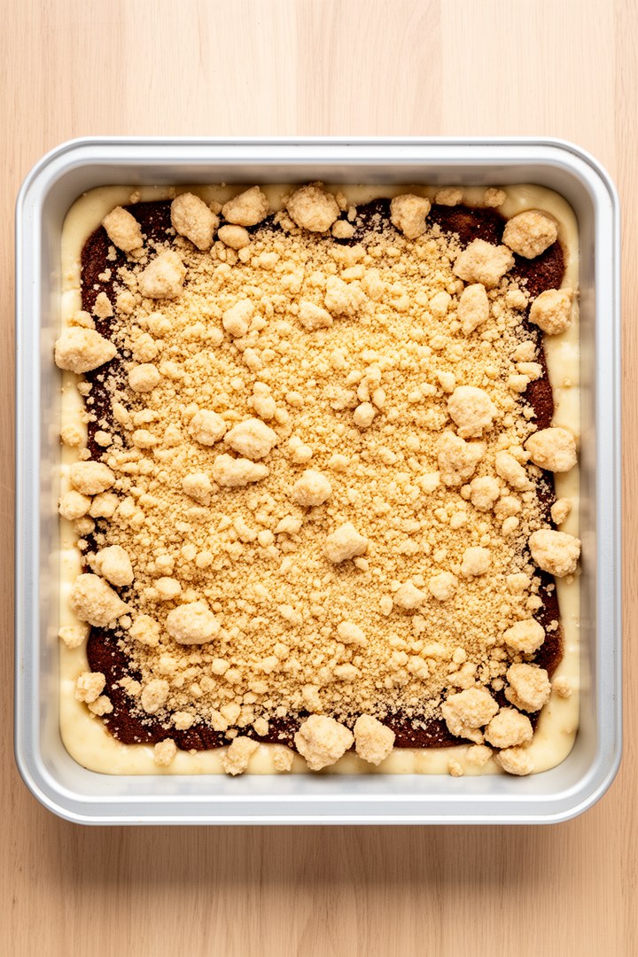 Step 3 of making Cinnamon Crumb Coffee Cake Recipe — Streusel scattered on top