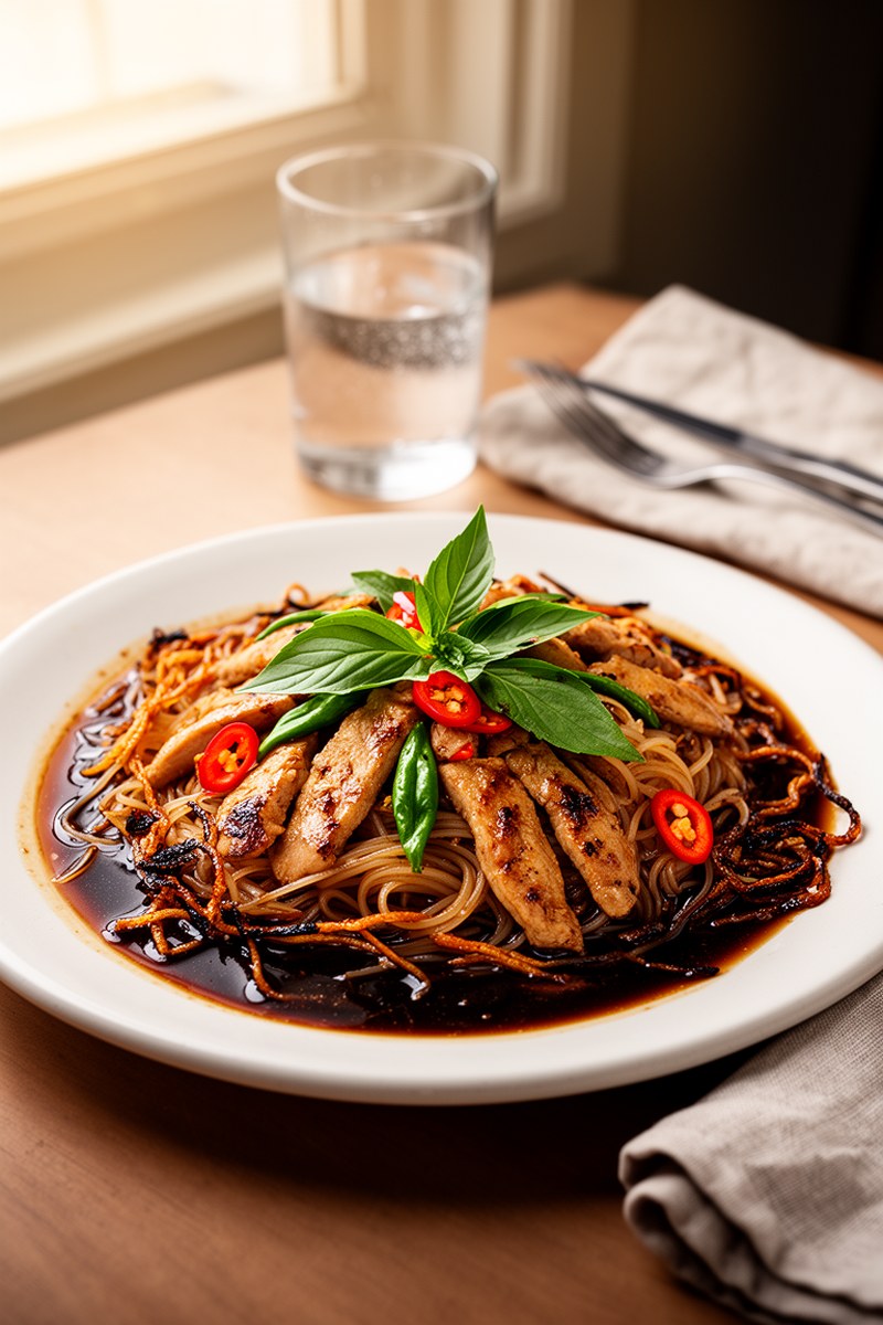 Drunken Noodles Asian Food Recipes served on white ceramic plate