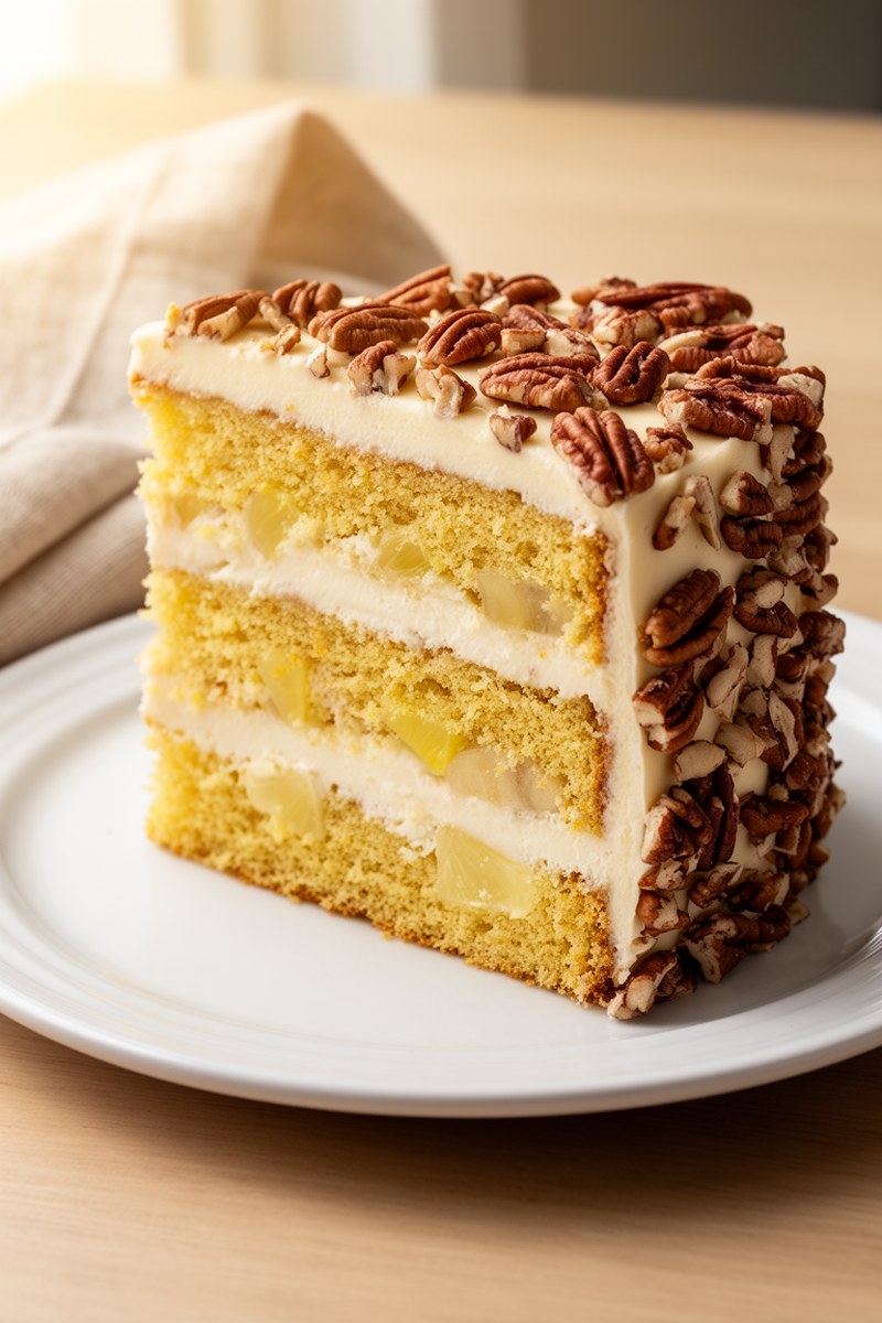 Hummingbird Cake Recipe served on white ceramic plate