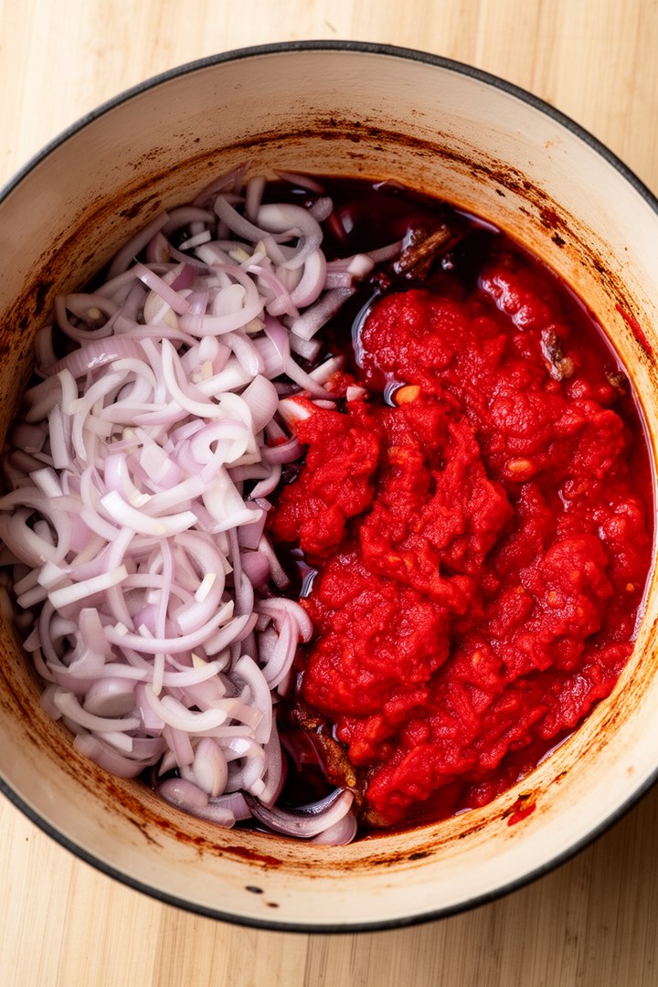 Step 4 of making Italian Braciole Beef Veal Food Recipes — Build tomato sauce