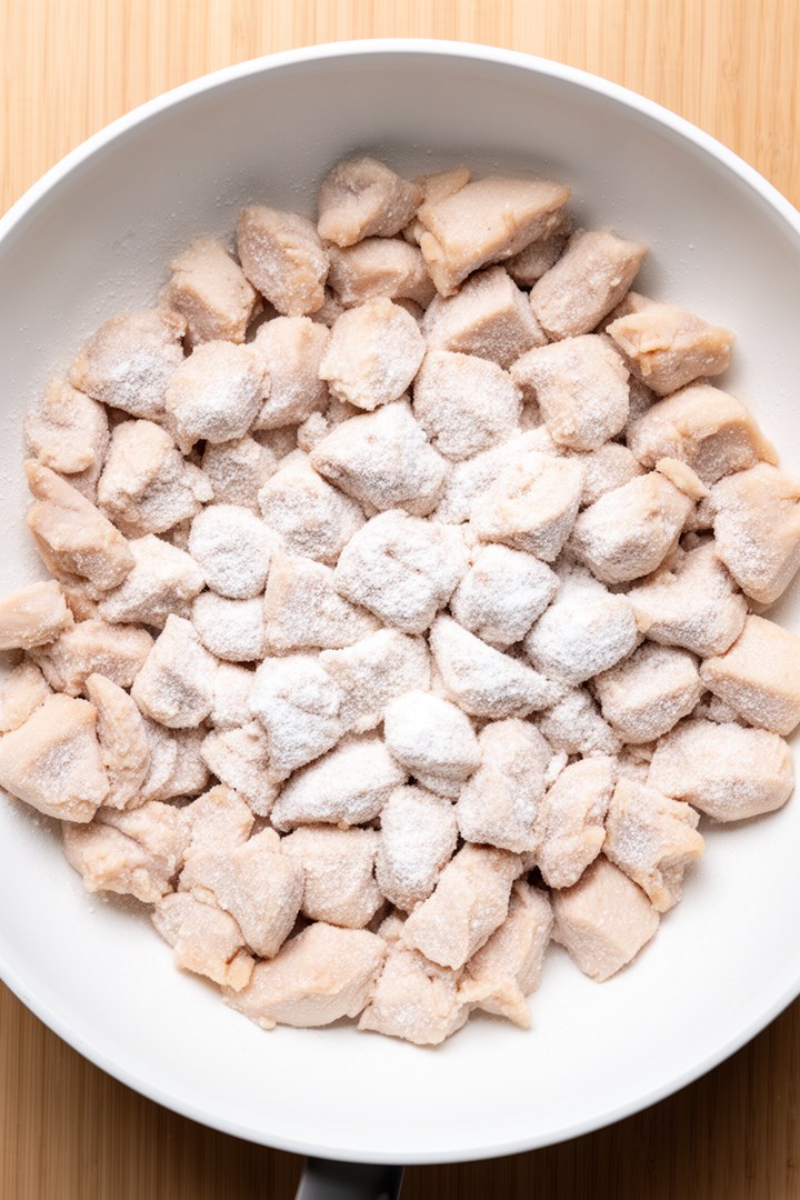 Step 1 of making Kung Pao Chicken — Marinate chicken