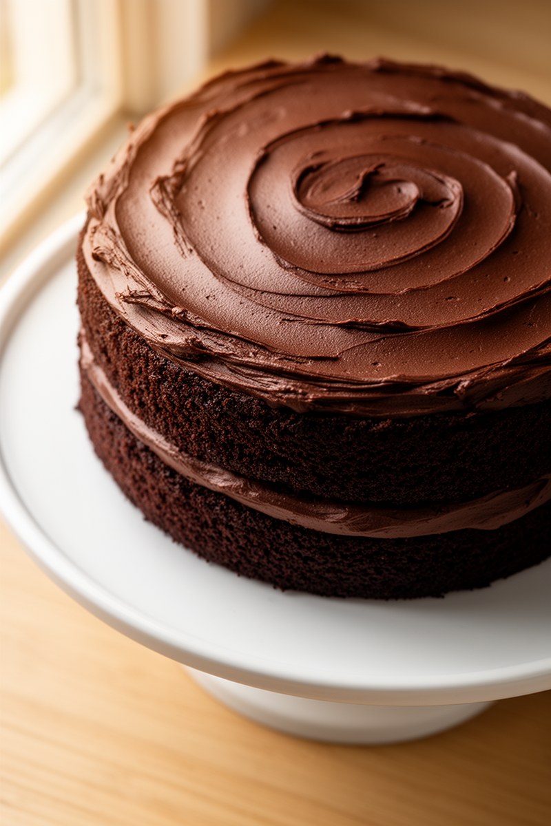Moist Chocolate Cake Recipe on plate, ready to serve