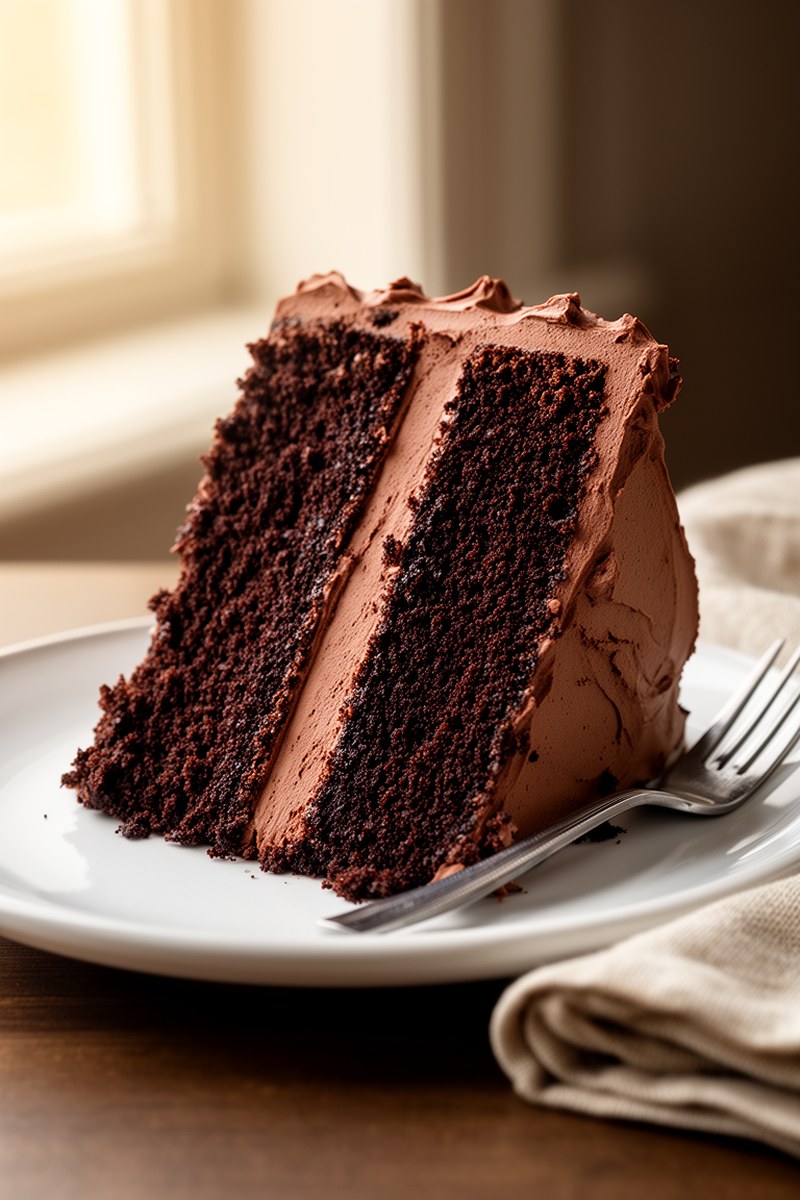 Moist Chocolate Cake Recipe served on white ceramic plate