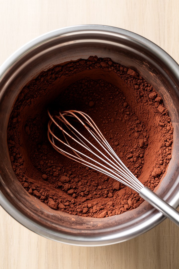 Step 2 of making Moist Chocolate Cake Recipe — Whisk dry ingredients