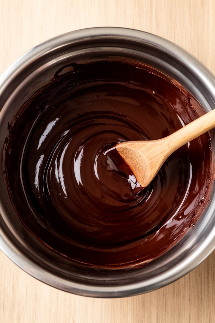 Step 4 of making Moist Chocolate Cake Recipe — Thin glossy batter after adding hot coffee