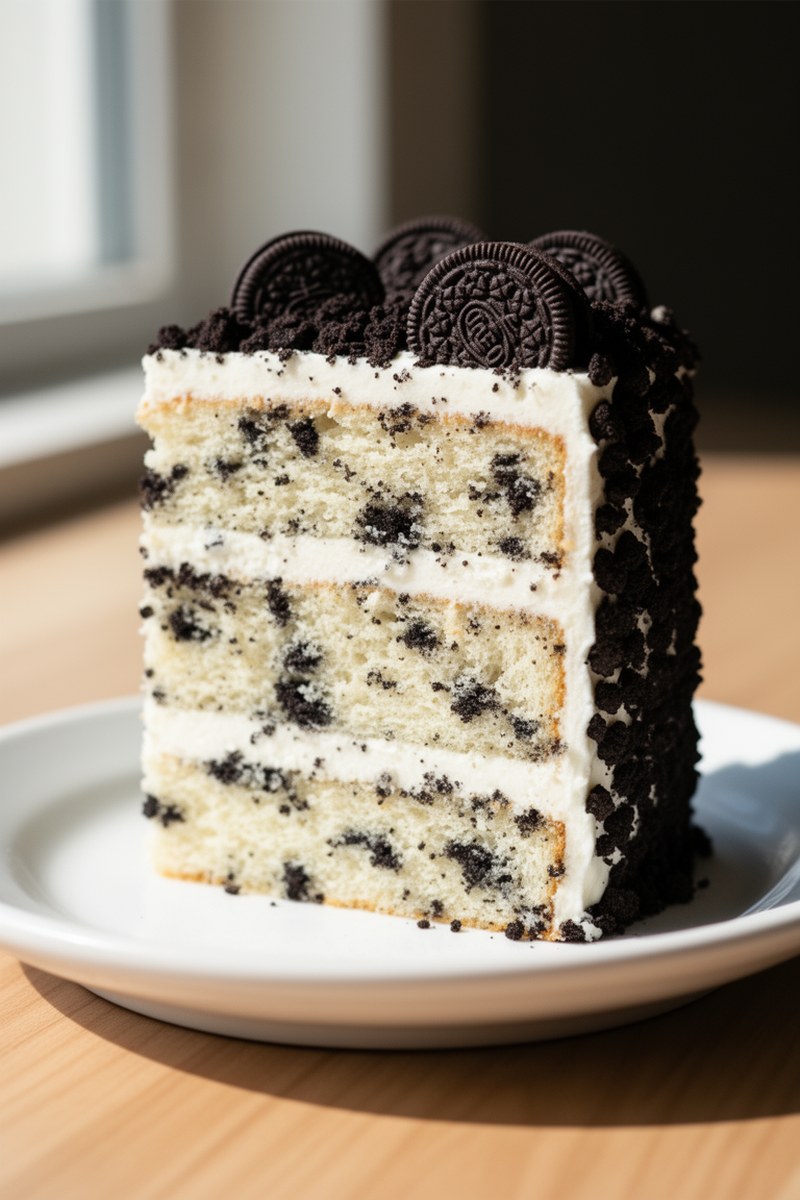 Oreo Cake Recipe on plate, ready to serve