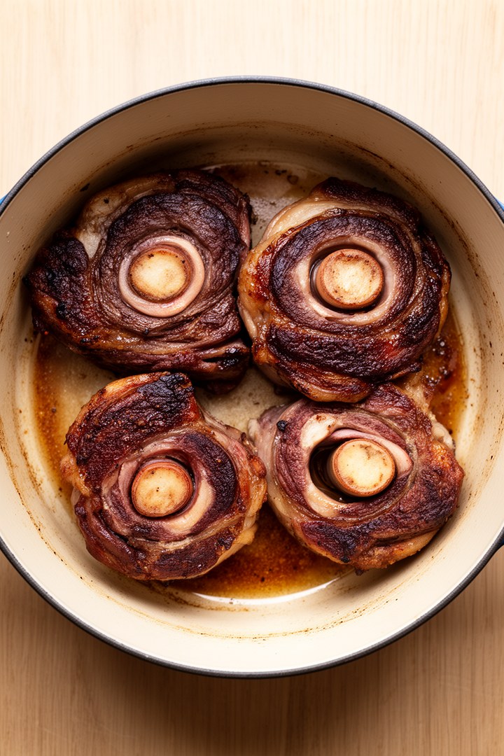 Step 1 of making Osso Buco Recipe — Deep sear on veal shanks