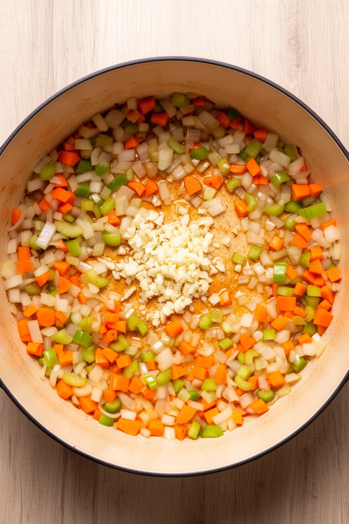 Step 2 of making Osso Buco Recipe — Soffritto base building