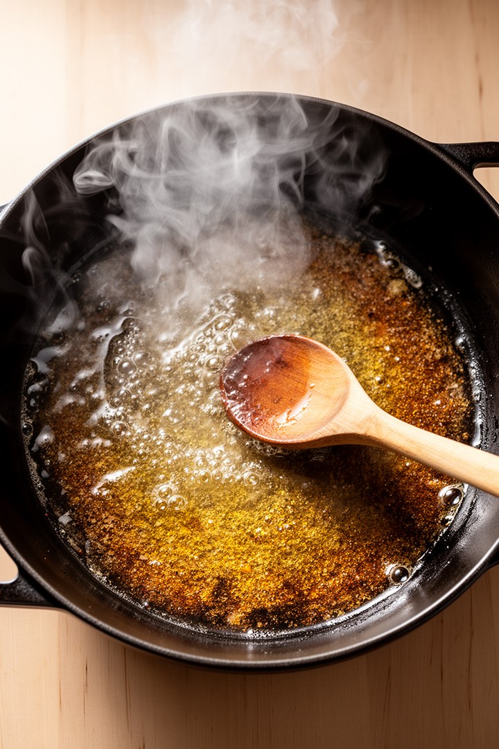 Step 3 of making Osso Buco Recipe — Wine deglazing and reduction