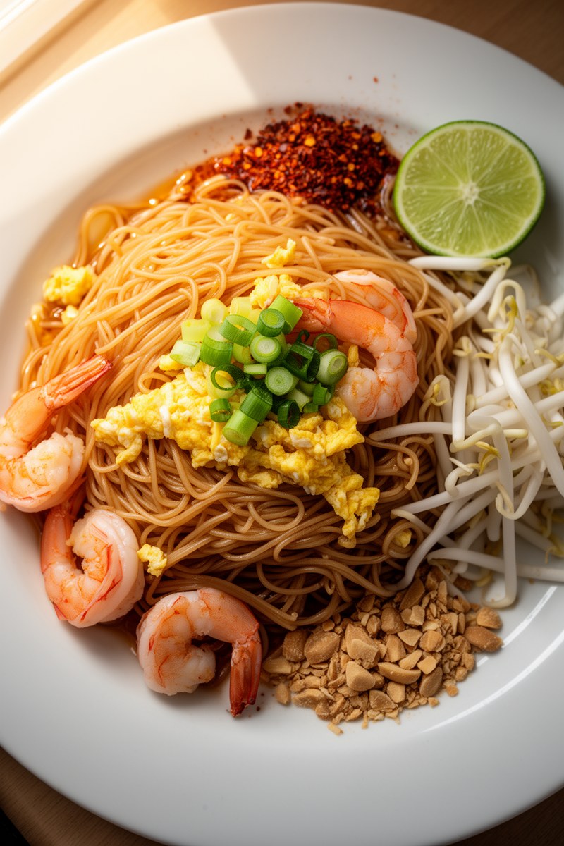 Pad Thai Asian Food Recipes on plate, ready to serve