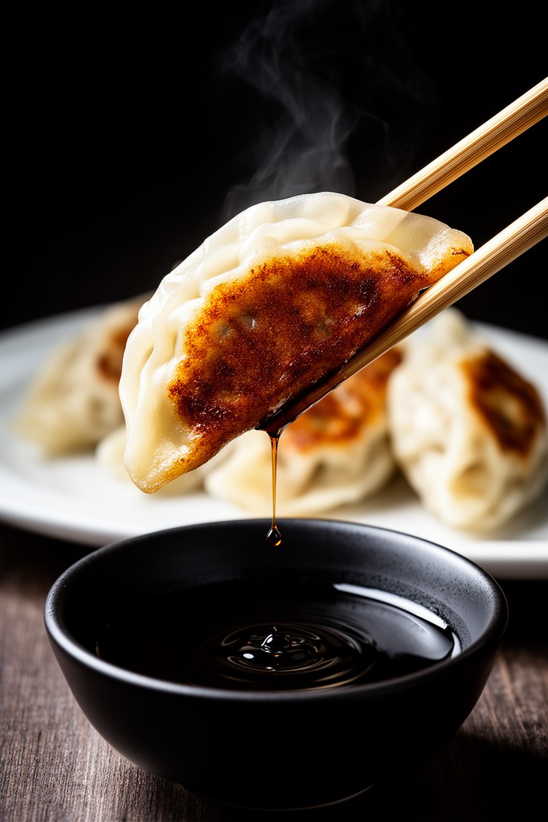 Pan Fried Pork And Chive Potstickers on plate, ready to serve