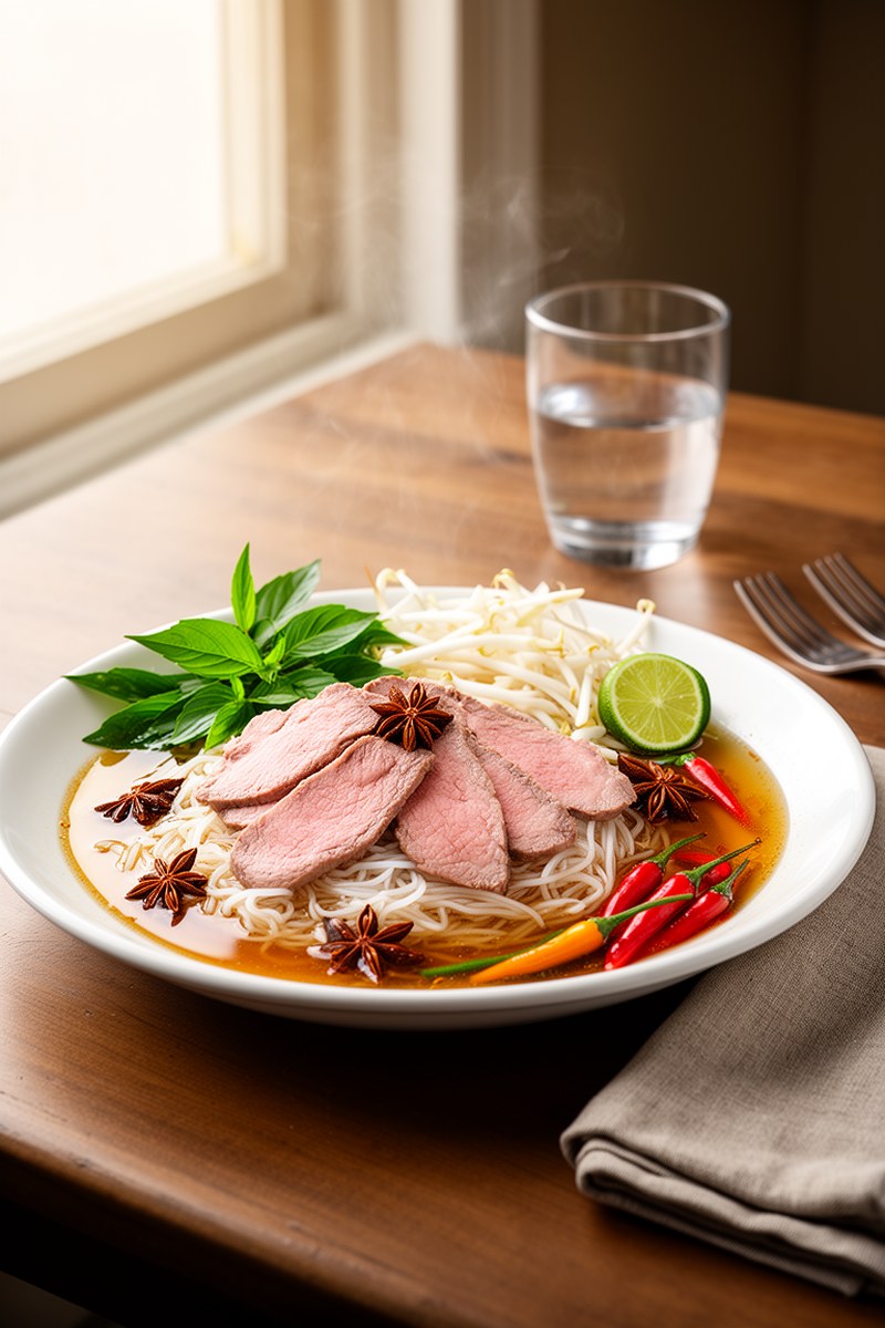 Pho Recipe served on white ceramic plate