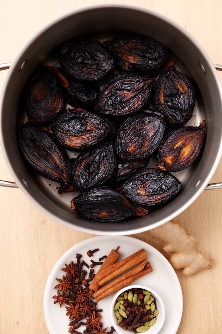 Step 2 of making Pho Recipe — Charred aromatics and toasted spices