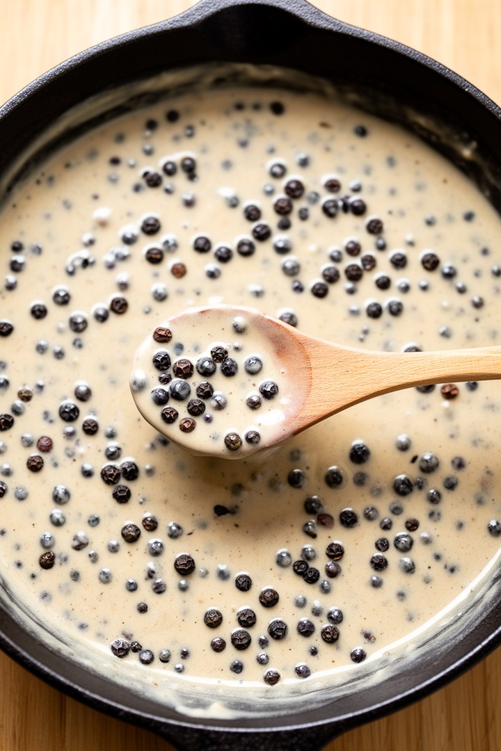 Step 4 of making Steak Au Poivre Recipe — Reduce to cream sauce
